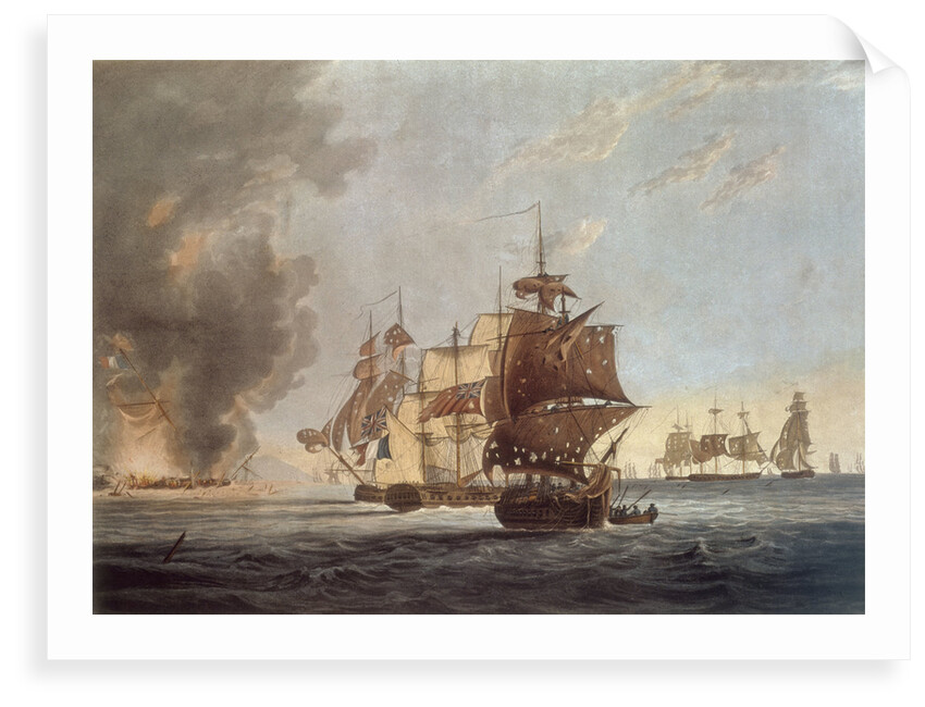 To the Officers, Seamen & Marines of His Majesty's Ships Amphion, Cerberus, Volage & Active, This Plate represents...blowing up of the French Commodore, off the Island of Lissa, in the Adriatic, on the 13 March 1811 by G. Webster