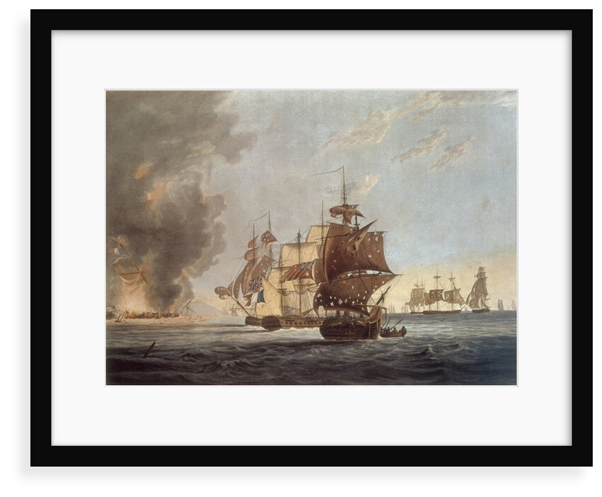 To the Officers, Seamen & Marines of His Majesty's Ships Amphion, Cerberus, Volage & Active, This Plate represents...blowing up of the French Commodore, off the Island of Lissa, in the Adriatic, on the 13 March 1811 by G. Webster