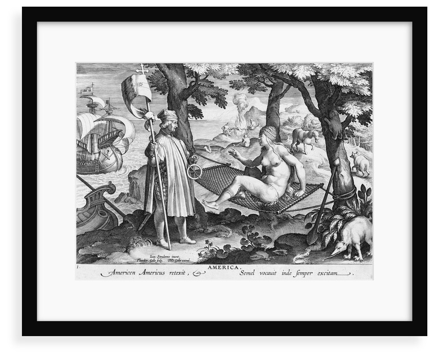 America. Americen Americus retexit, Semel vocauit inde semper exitam by Johannes Stradanus