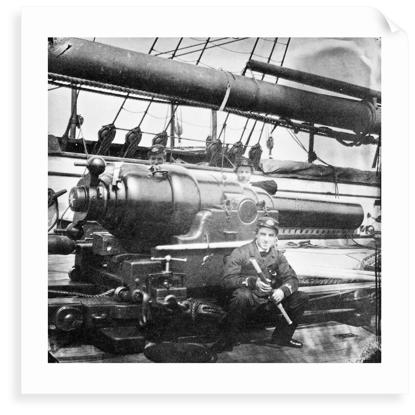 Photograph of an Armstrong breech-loader on 'Narcissus' circa 1859, shows screw at breech by Unknown