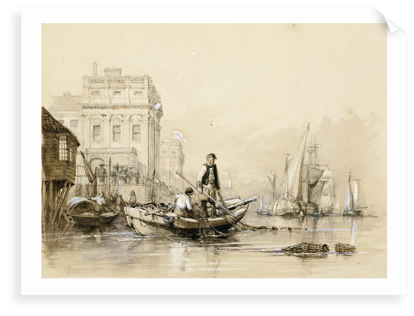 'Jack helping Freeman the fisherman' [off Greenwich Hospital]. Original illustration for Marryat's 'Poor Jack' (1840) by Clarkson Stanfield