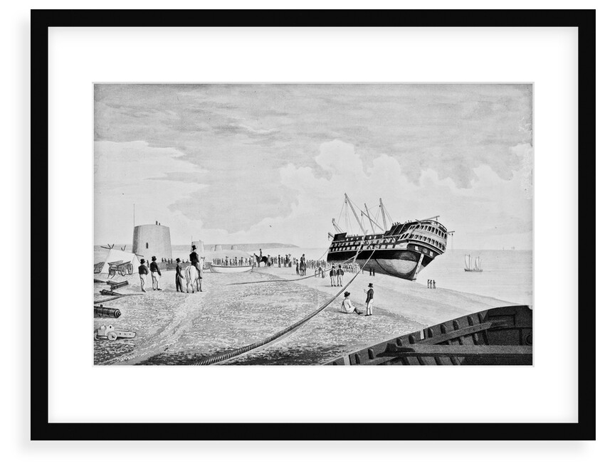 A view of the East Indiaman 'Thames' as she lay stranded near Eastbourne in February 1822 by Charles Ade