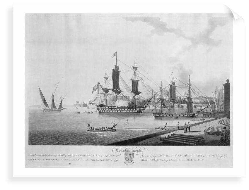 North view of 'Constantinople', taken from the Artillery Quay (called Tophana) with HBM's ships 'Le Tigre' and 'La Bonne Citoyenne' under the command of Sir Sidney Smith, 1799 by John Thomas Serres
