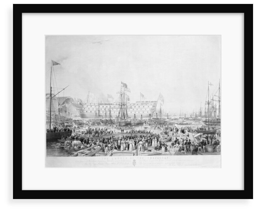 The Launch of the Trafalgar, in the presence of Her Most Gracious Majesty Queen Victoria and His Royal Highness Prince Albert, at H.M.Dock Yard, Woolwich... by William Ranwell