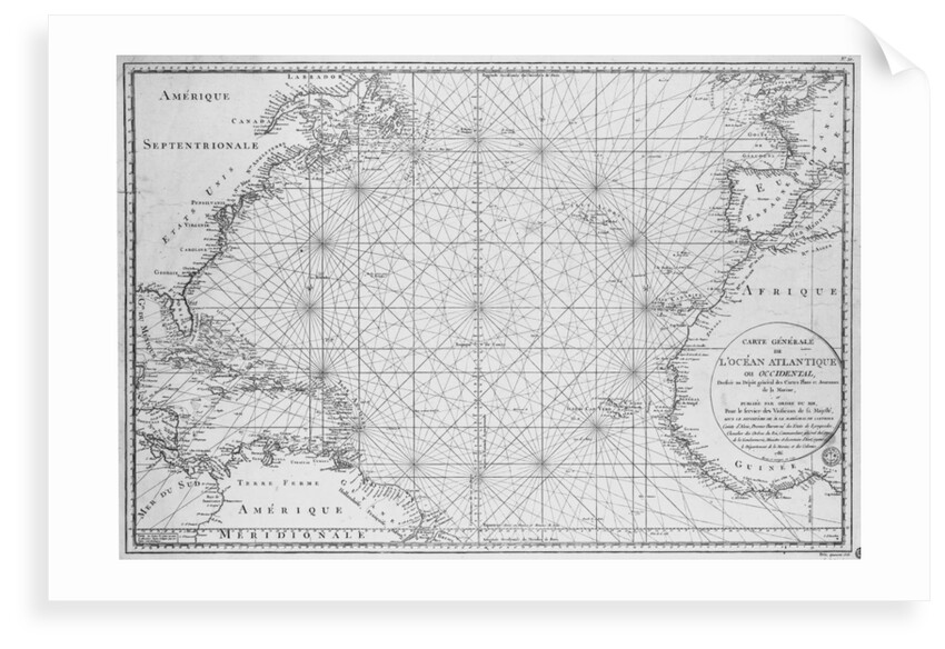 Printed chart of the North Atlantic Ocean by French Admiralty by Depot De La Marine