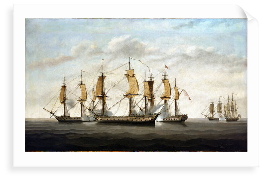 Engagement between three East Indiamen and two French vessels, 8 March 1757 by Lawson Dunn