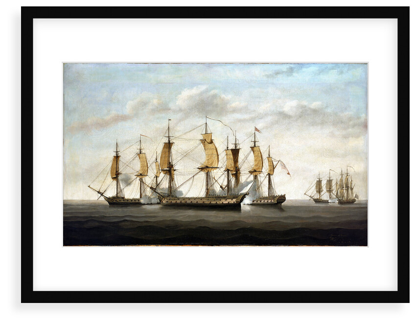 Engagement between three East Indiamen and two French vessels, 8 March 1757 by Lawson Dunn