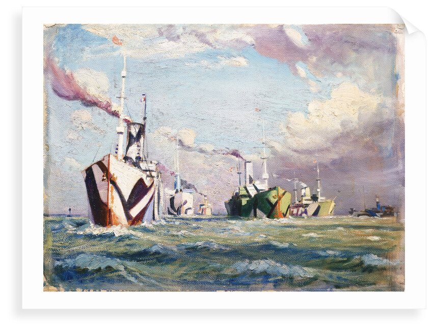 A Cunarder being converted to a merchant cruiser during the First World War or a convoy by John Everett