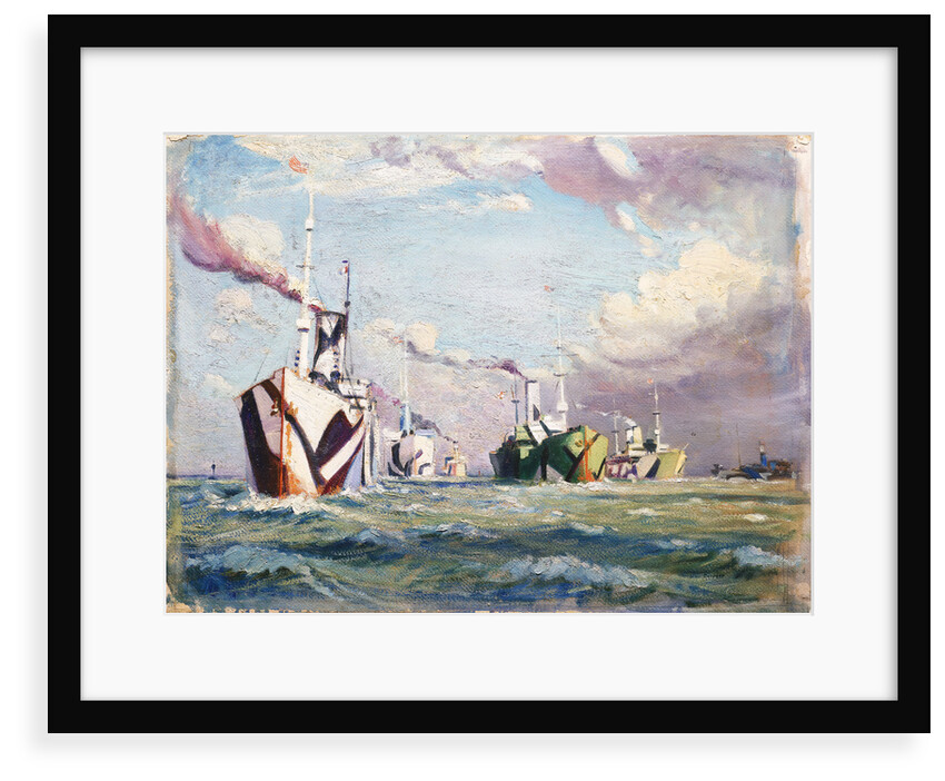 A Cunarder being converted to a merchant cruiser during the First World War or a convoy by John Everett