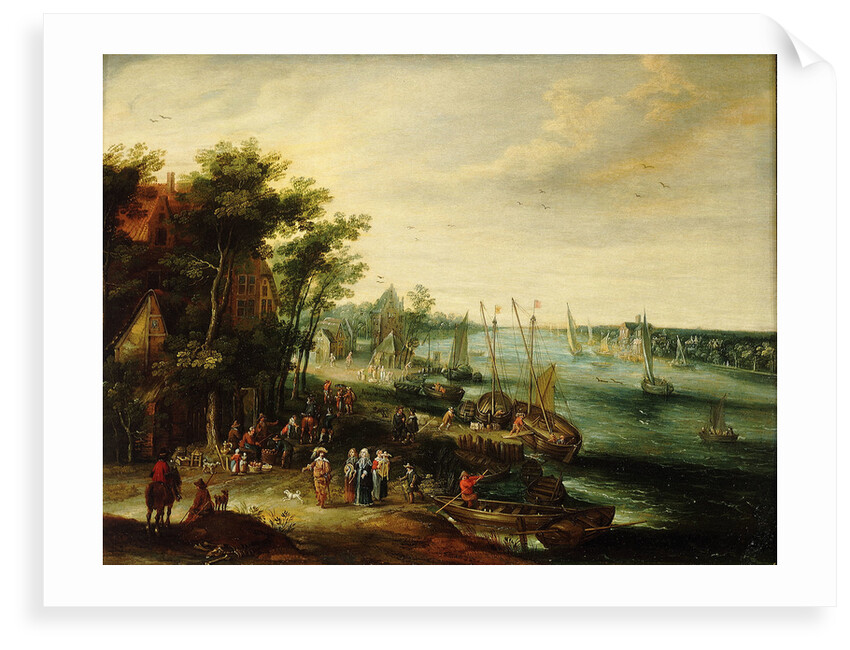 A landscape with a village on the bank of a river by Jan Err:520 Brueghel the Elder