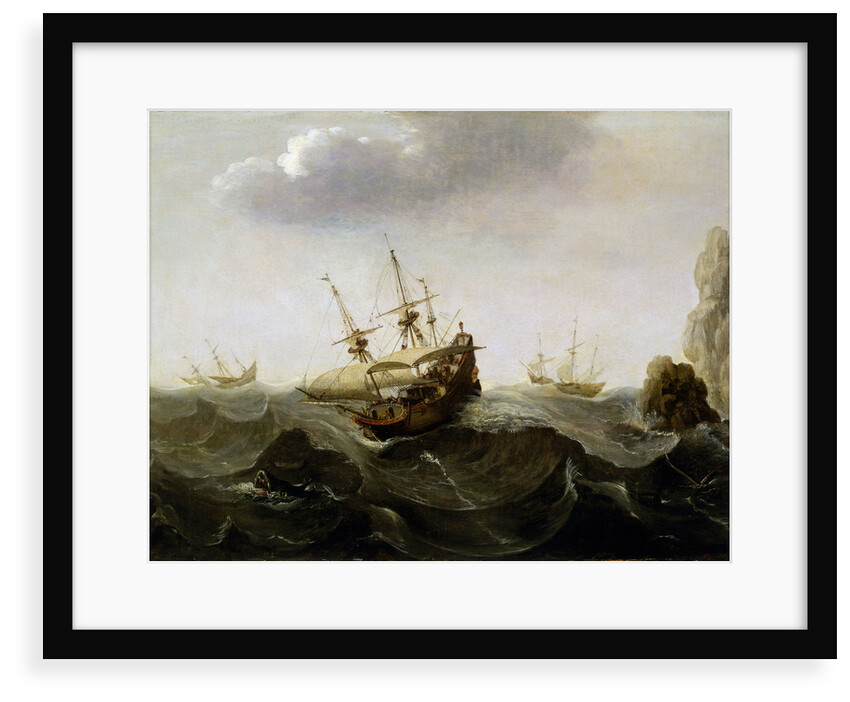 A ship in a rough sea by Cornelisz Verbeecq