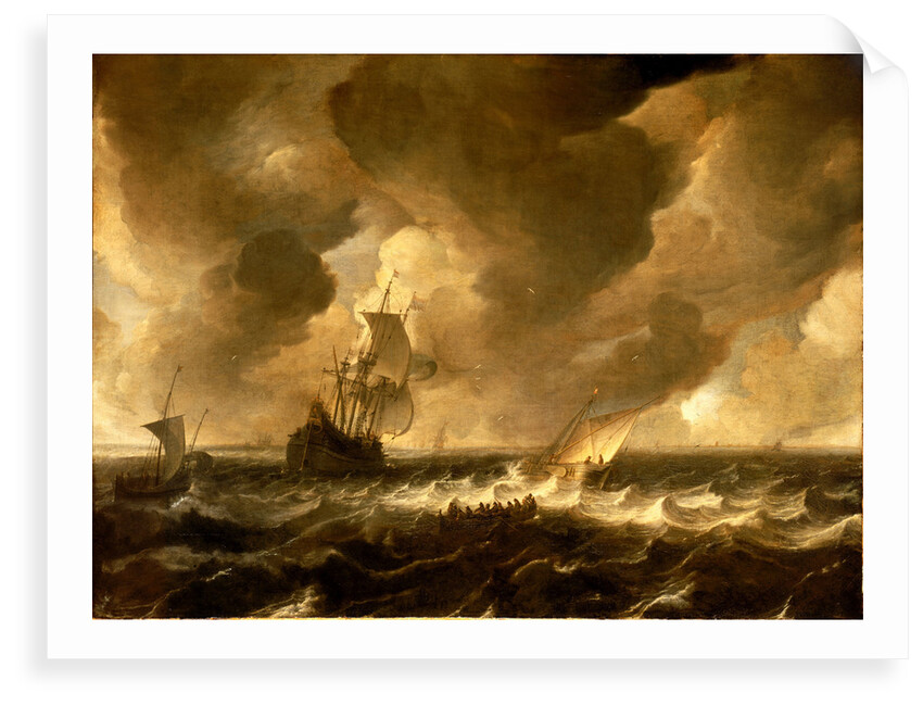 A flute and other vessels off the Dutch coast by Pieter de Zeelander