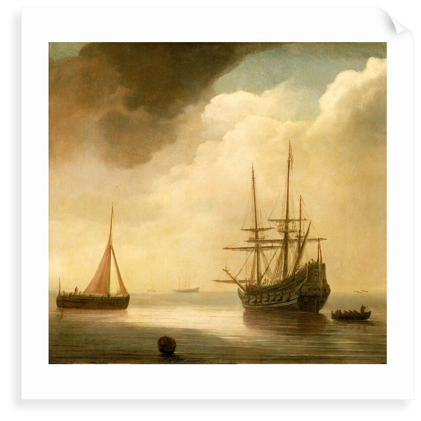 A ship in a calm sea by Abraham de Verwer