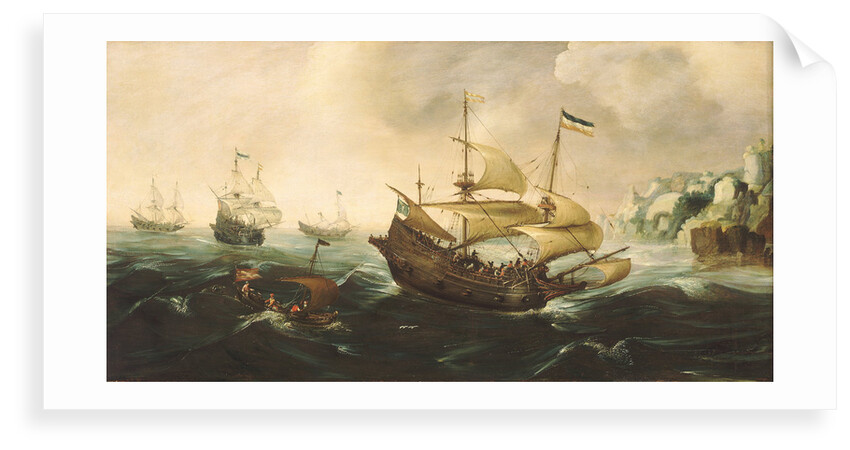 Dutch ships running down onto a rocky shore by Andries van Eertvelt