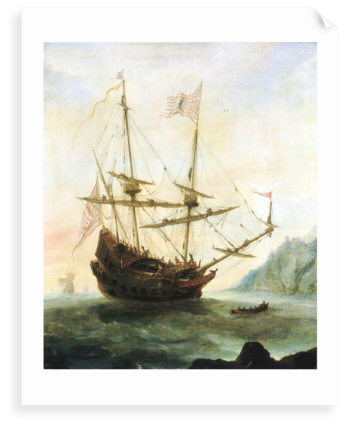 The 'Santa Maria' at anchor by Andries van Eertvelt