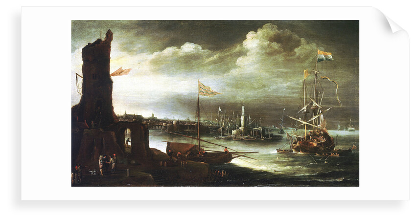 A Dutch ship at anchor off Genoa by Andries van Eertvelt