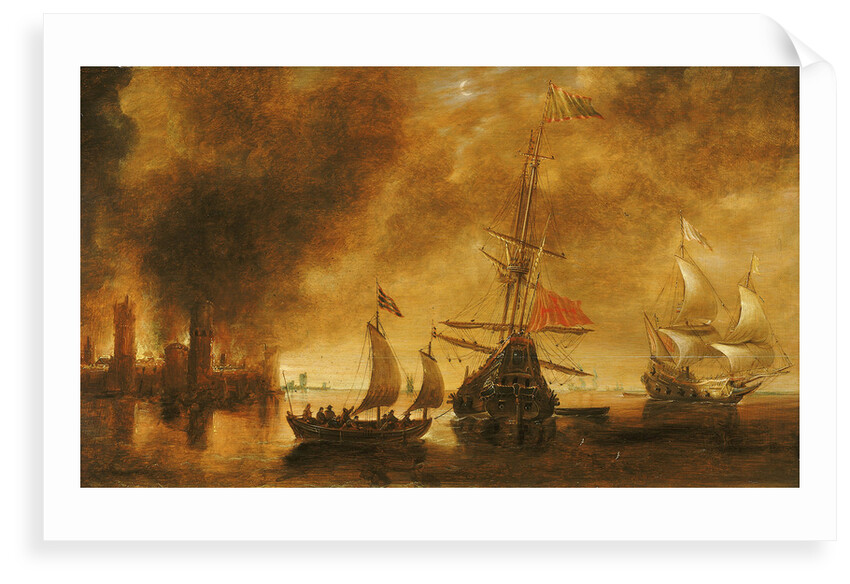 Daybreak after the bombardment of a port by Spanish ships by Andries van Eertvelt