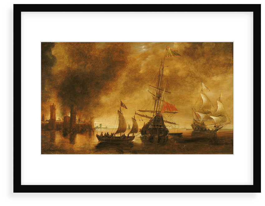 Daybreak after the bombardment of a port by Spanish ships by Andries van Eertvelt