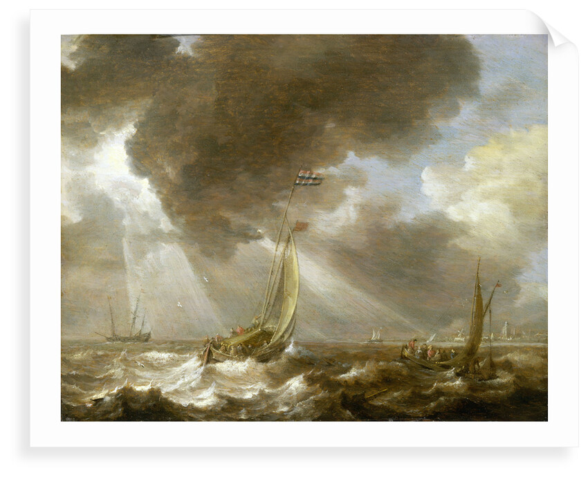 Dutch fishing boats in a fresh breeze by Bonaventura Peeters the Elder