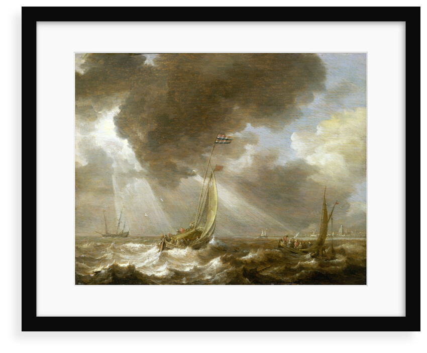 Dutch fishing boats in a fresh breeze by Bonaventura Peeters the Elder