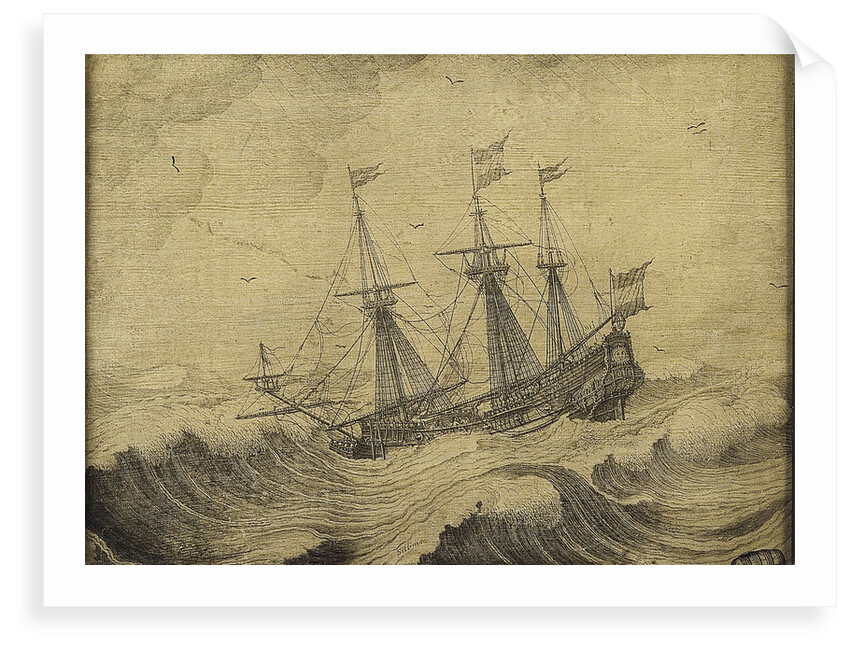 A Dutch ship in a stormy sea by Experiens Sillemans