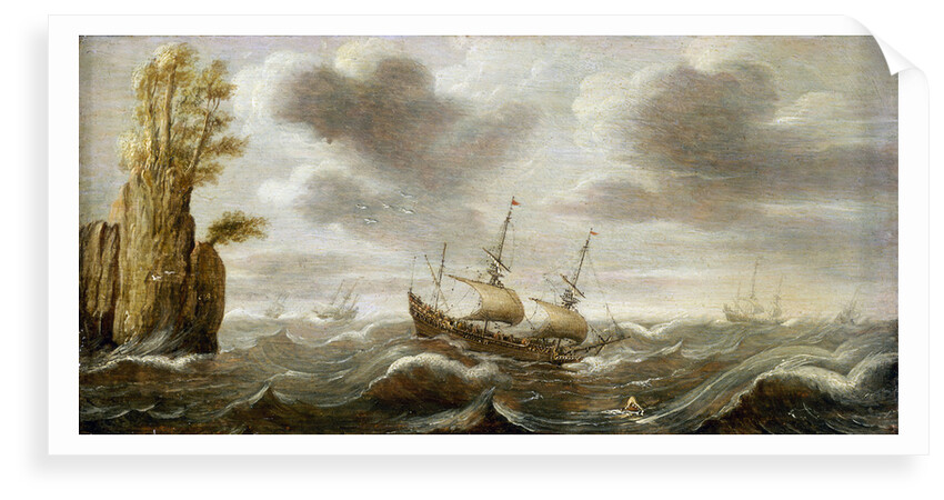 Dutch ships in a rough sea by Cornelisz Verbeecq