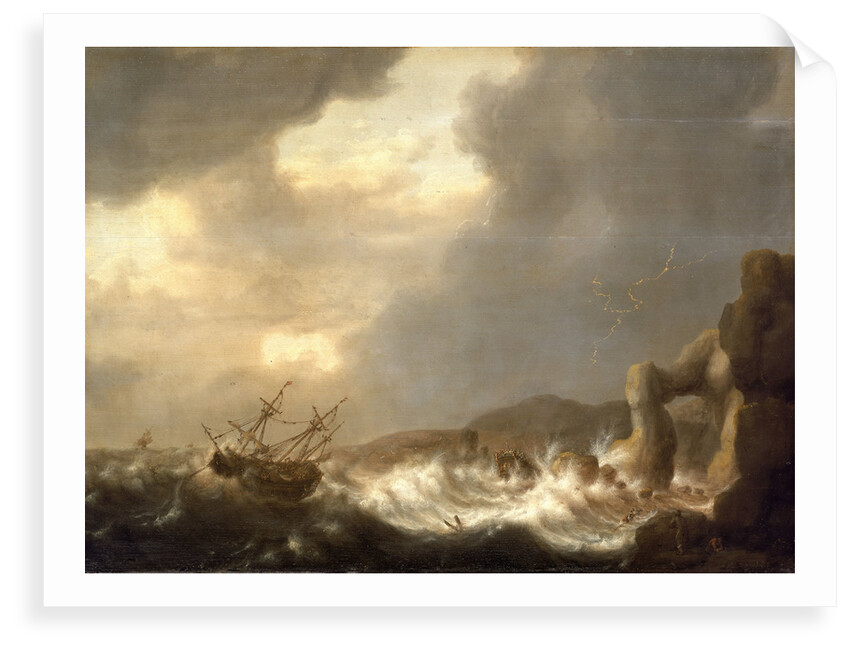 Ships wrecked on a rocky shore by Hendrick Staets