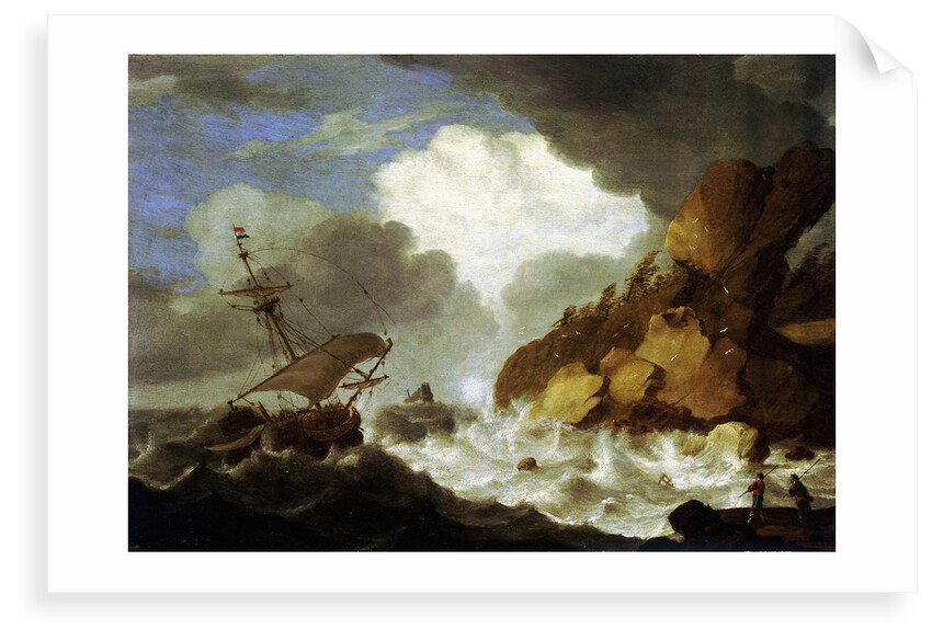 A Dutch ship foundering off a rocky coast by Hendrick Staets