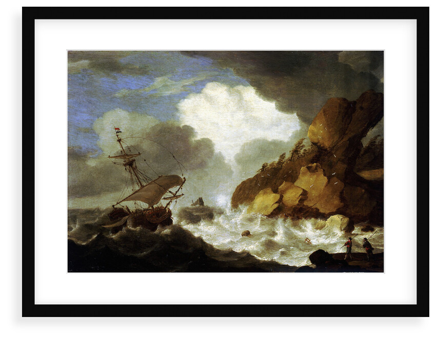 A Dutch ship foundering off a rocky coast by Hendrick Staets
