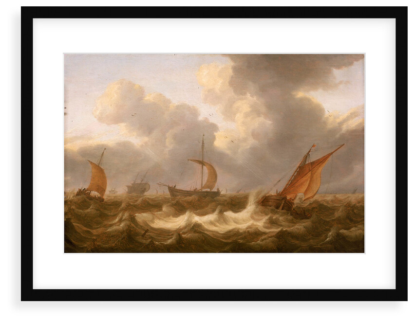 Fishing boats in a choppy sea by Cornelisz Leonardsz Stooter
