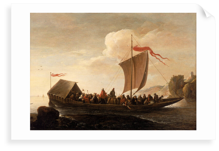 A ferry boat on a calm sea by Pieter de Bloot