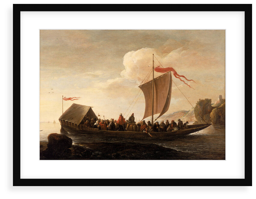 A ferry boat on a calm sea by Pieter de Bloot