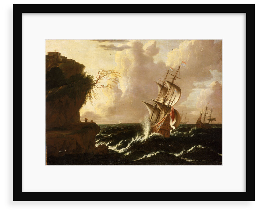 A Dutch ship in a storm by Matthieu van Plattenberg