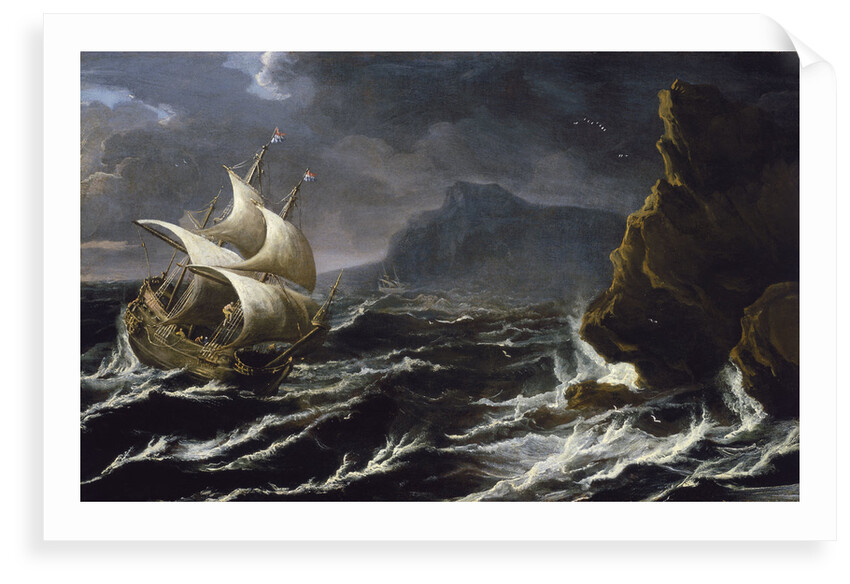 A Dutch ship running on to a rocky coast by Matthieu van Plattenberg