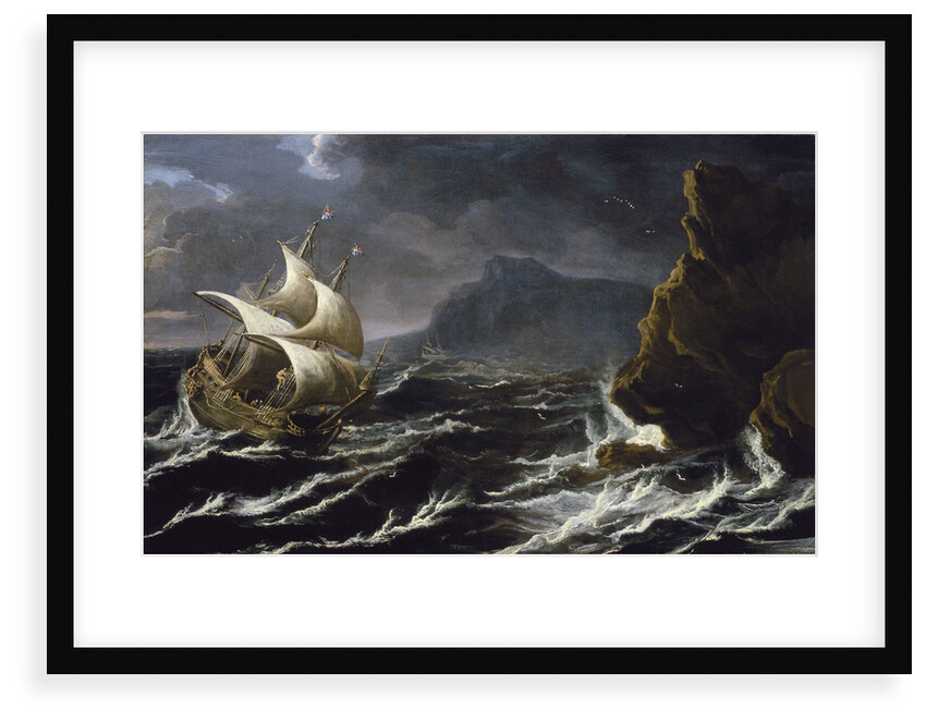A Dutch ship running on to a rocky coast by Matthieu van Plattenberg