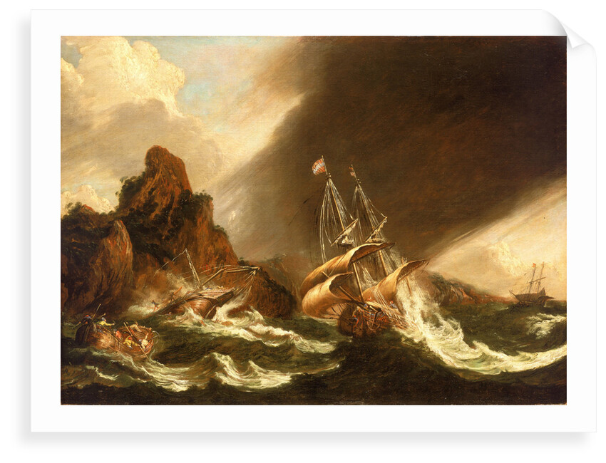 A fleet of East Indiamen at sea by Matthieu van Plattenberg