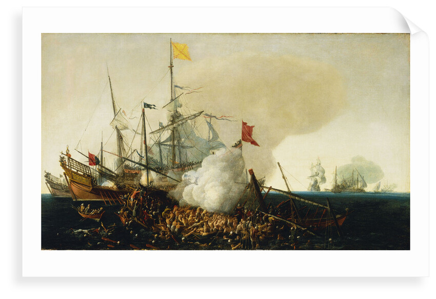 Spanish Men-of-War engaging barbary corsairs by Cornelis Hendriksz Vroom