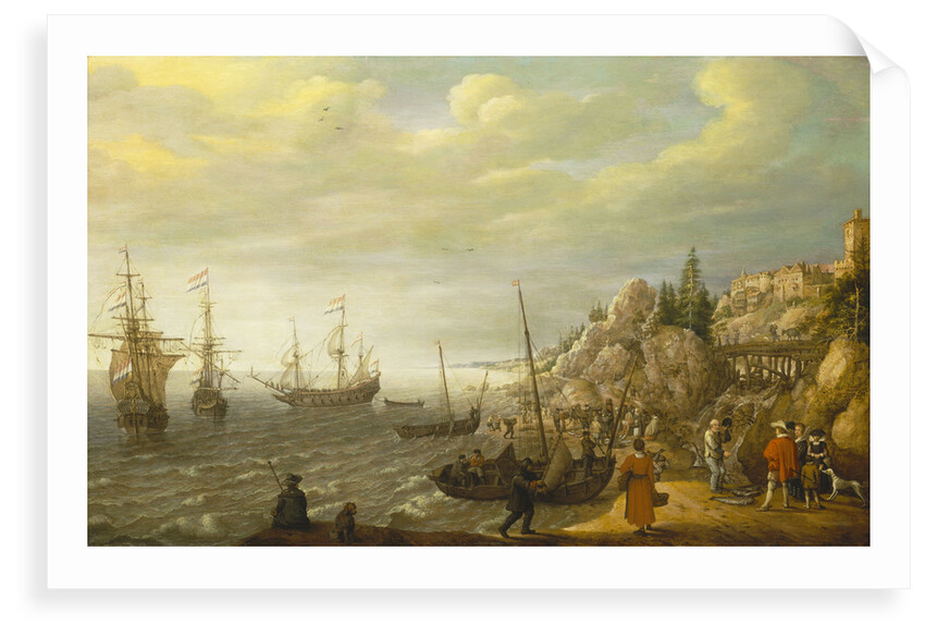 Dutch ships at anchor off a fortified Scandinavian town by Adam Willaerts
