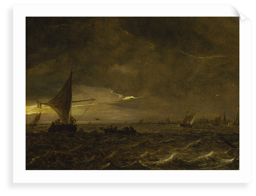 Fishing boats in an estuary at dusk by Jan van Goyen