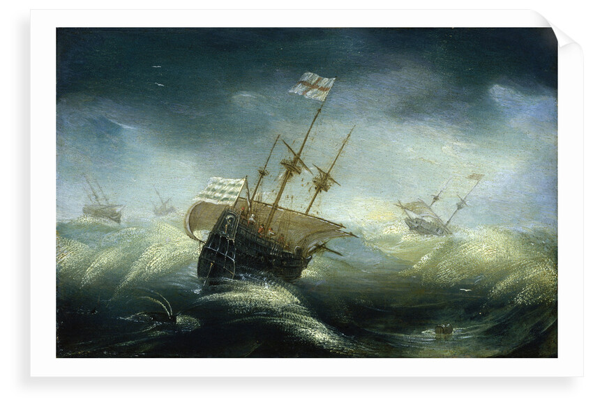 English ships in a rough sea by Claes Wou