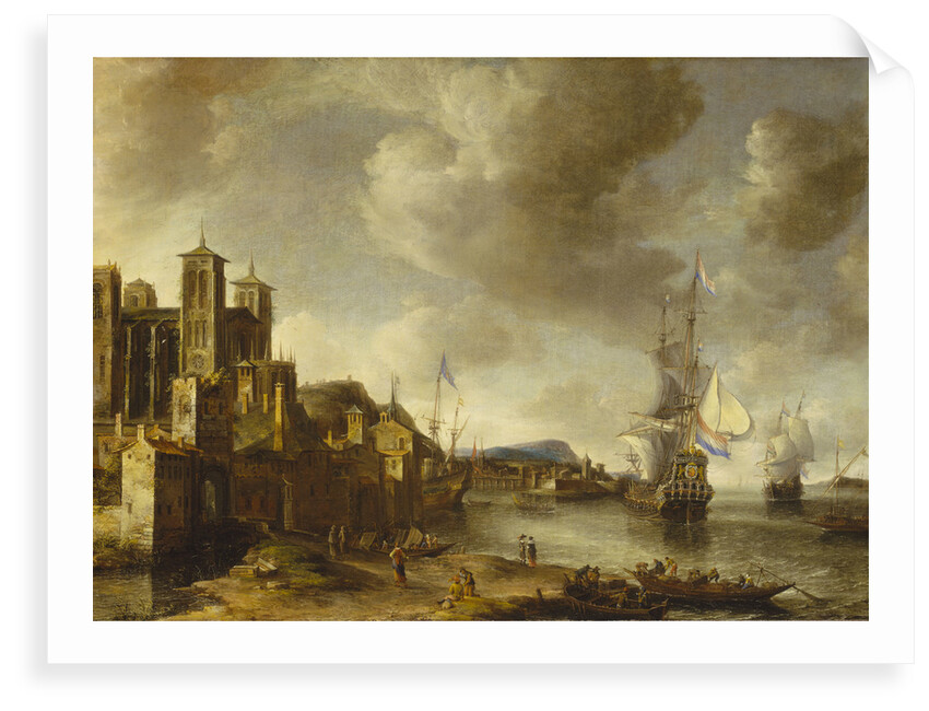 Dutch ships in a Mediterranean harbour by Johannes Beerstraaten