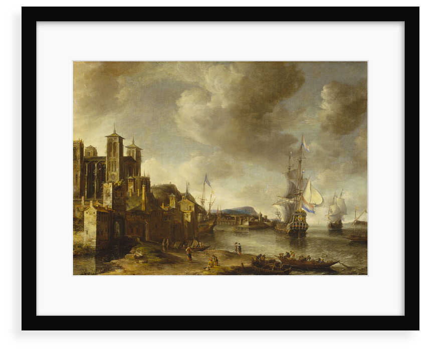 Dutch ships in a Mediterranean harbour by Johannes Beerstraaten