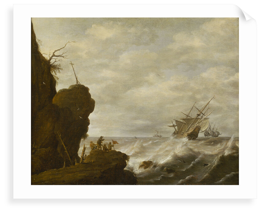 A Dutch ship in a breeze off a rocky coast by Pieter Mulier