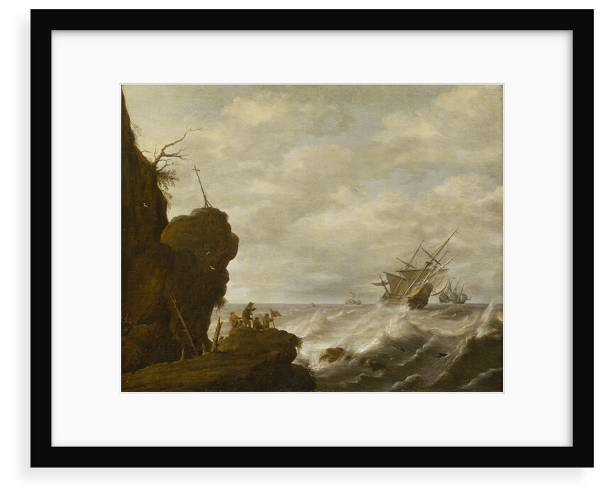 A Dutch ship in a breeze off a rocky coast by Pieter Mulier
