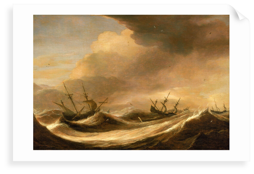 Ships in a heavy sea running before a storm by Pieter Mulier