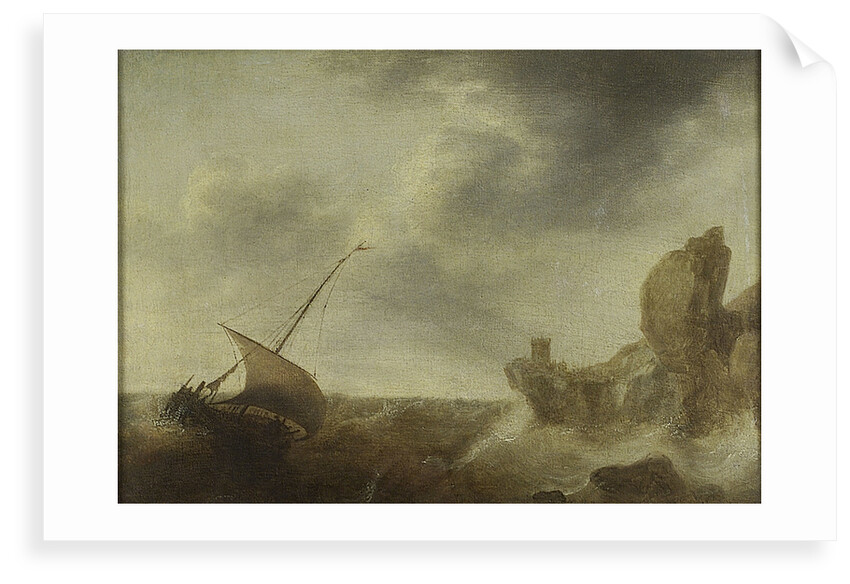 A small vessel beating off a rocky coast by Jacob Adriaensz Bellevois