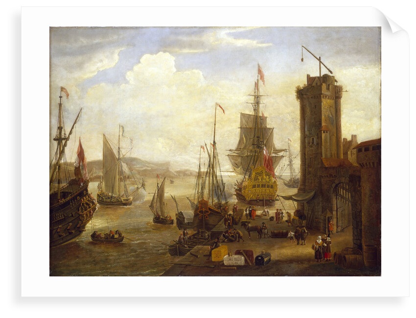 Dock scene at a British port by Jacob Knyff