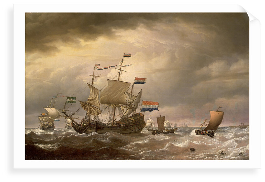 A Dutch flagship brought to in a fresh breeze by Willem Van de Velde the Younger