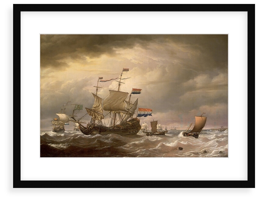 A Dutch flagship brought to in a fresh breeze by Willem Van de Velde the Younger