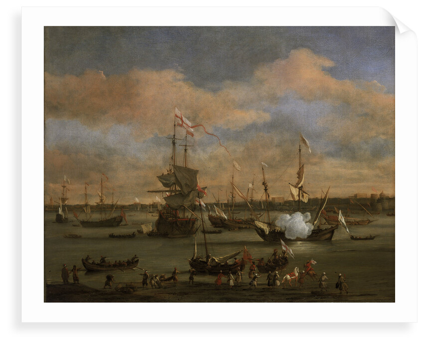 An English Merchant ship in a mediterranean harbour by Willem Van de Velde the Younger